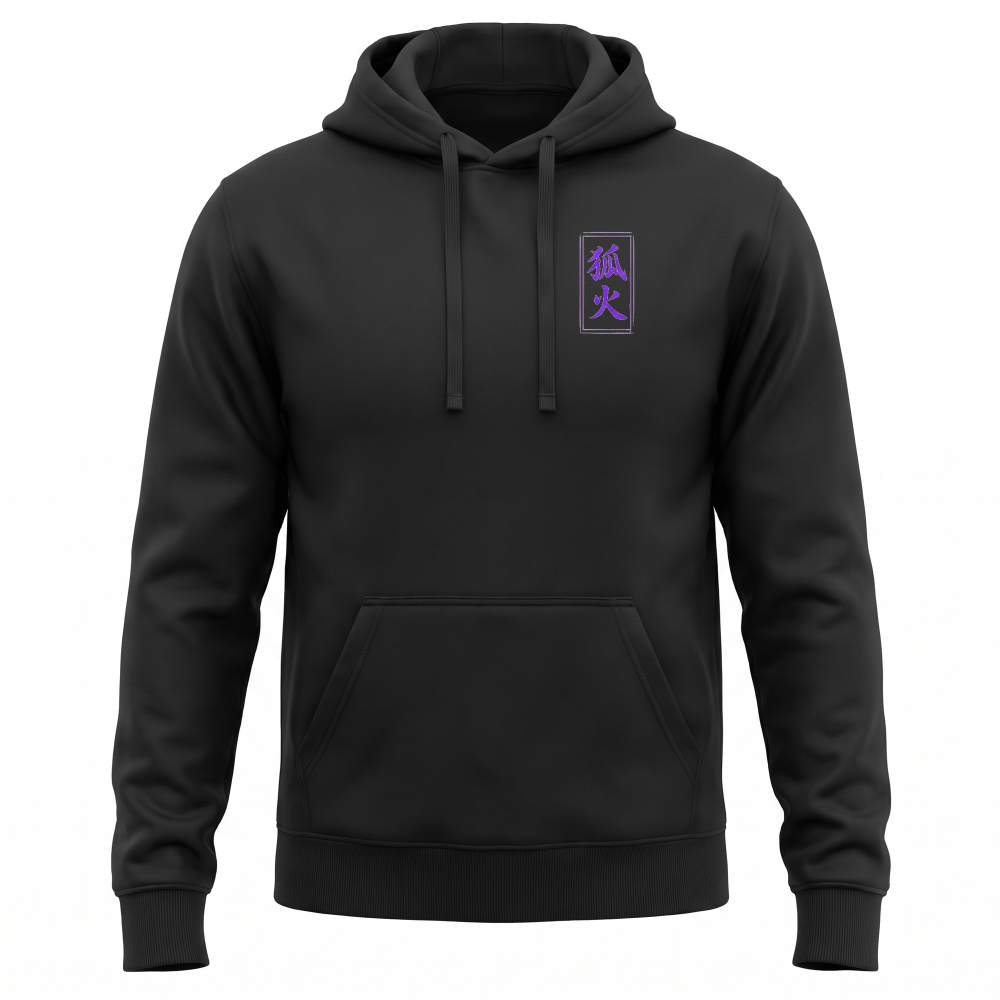 Foxfire — Miura Kitsune Sumi Ink Full-Back Hoodie — Black front (left-chest seal)