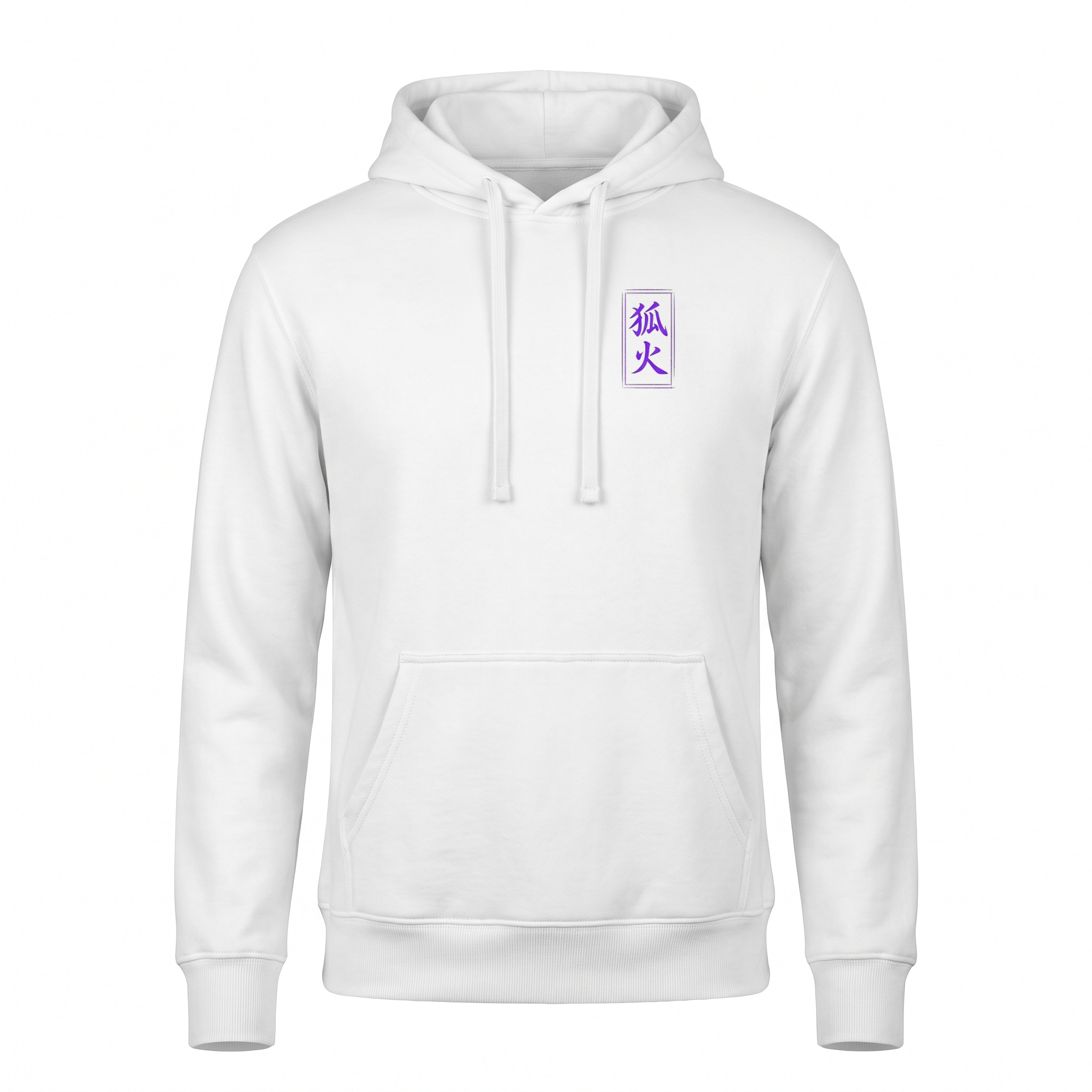 Foxfire — Miura Kitsune Sumi Ink Full-Back Hoodie — White front (left-chest seal)