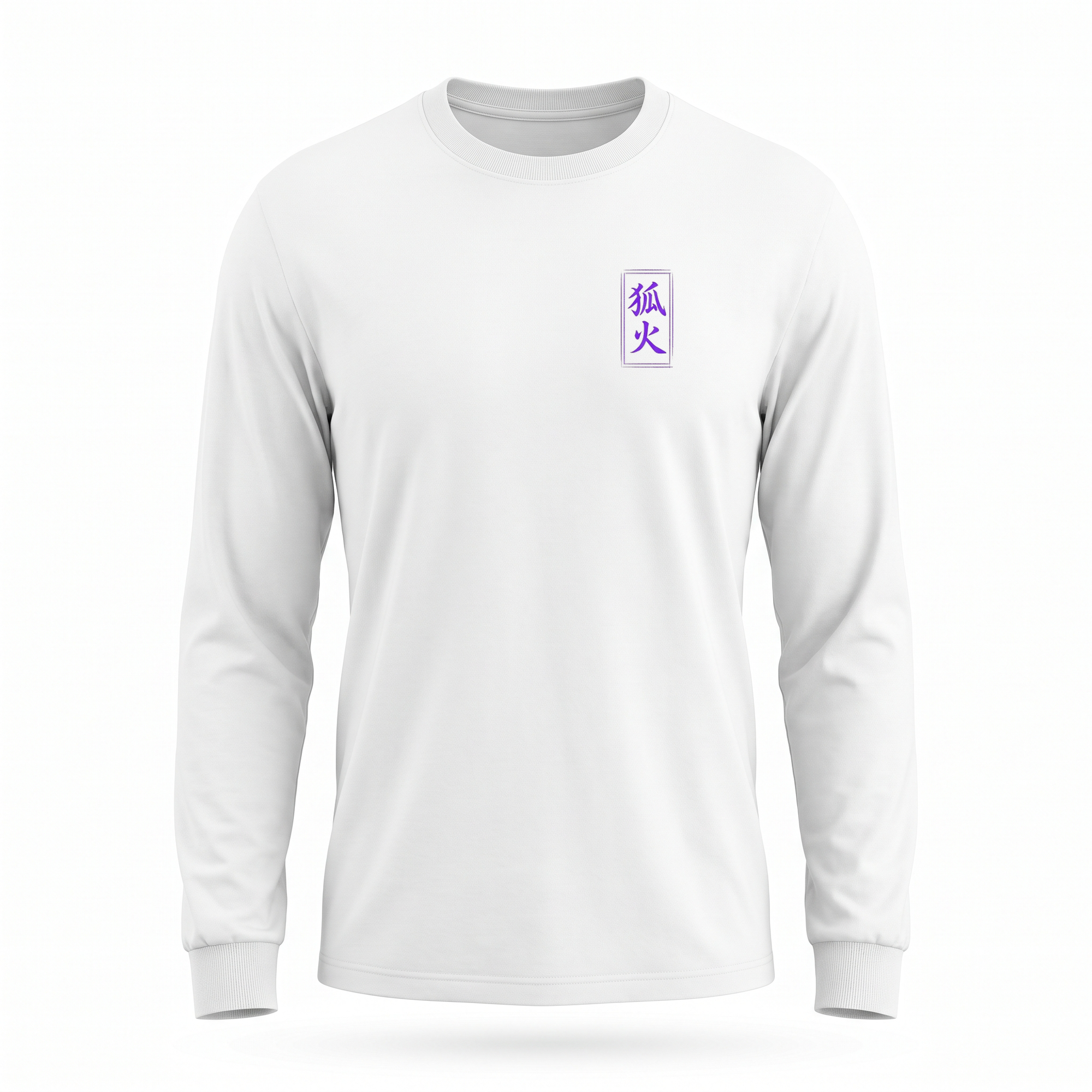 Foxfire — Miura Kitsune Sumi Ink Full-Back Long Sleeve — White front (left-chest seal)