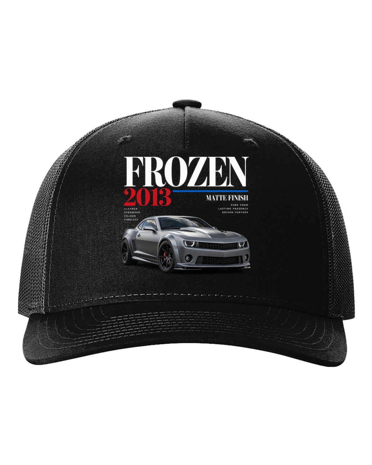 BMW E92 M3 Frozen Edition editorial print with matte finish headline black hat front view with the design