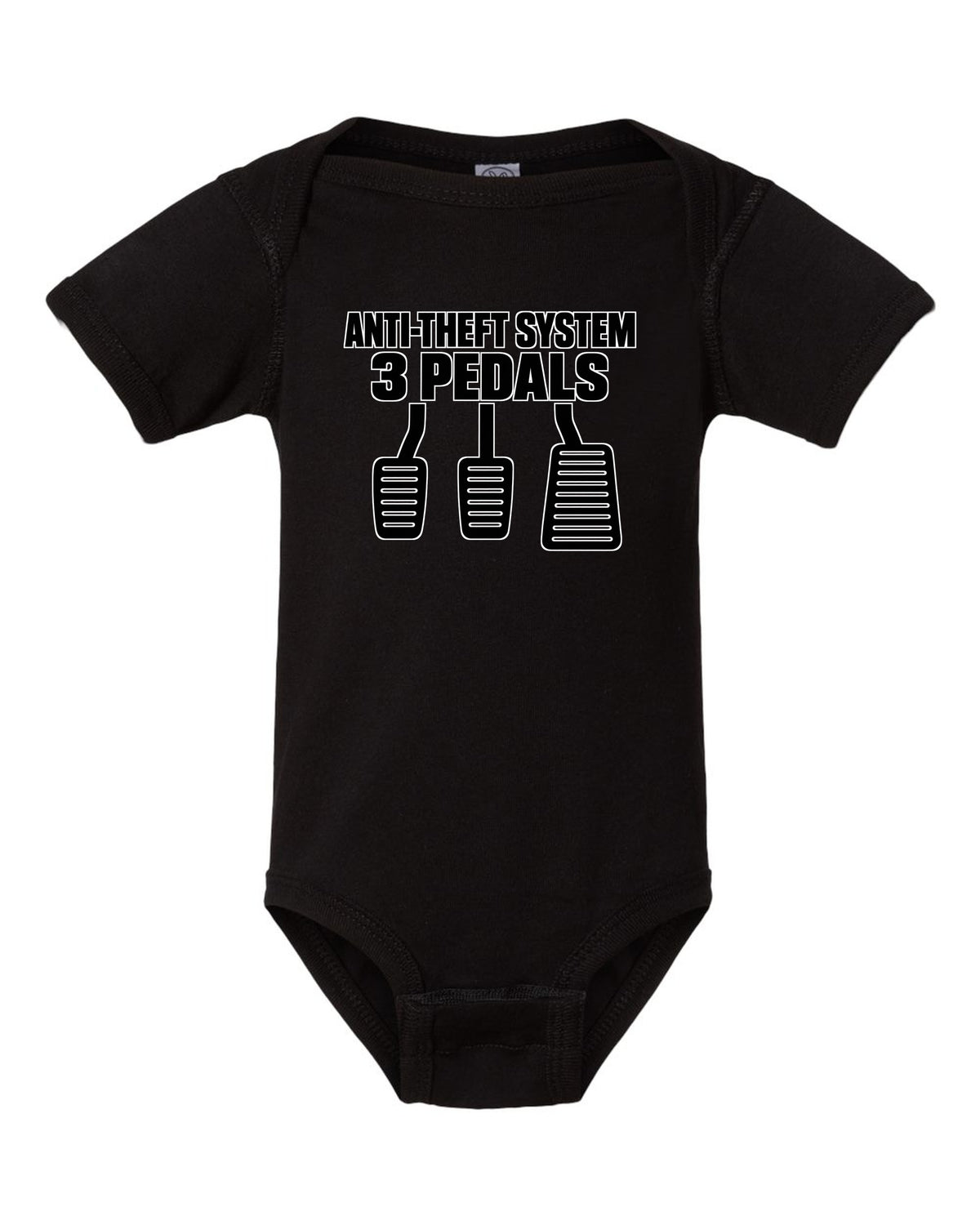 Funny Anti-Theft Manual Car Shirt for Car Guys black baby onesie front view with the design