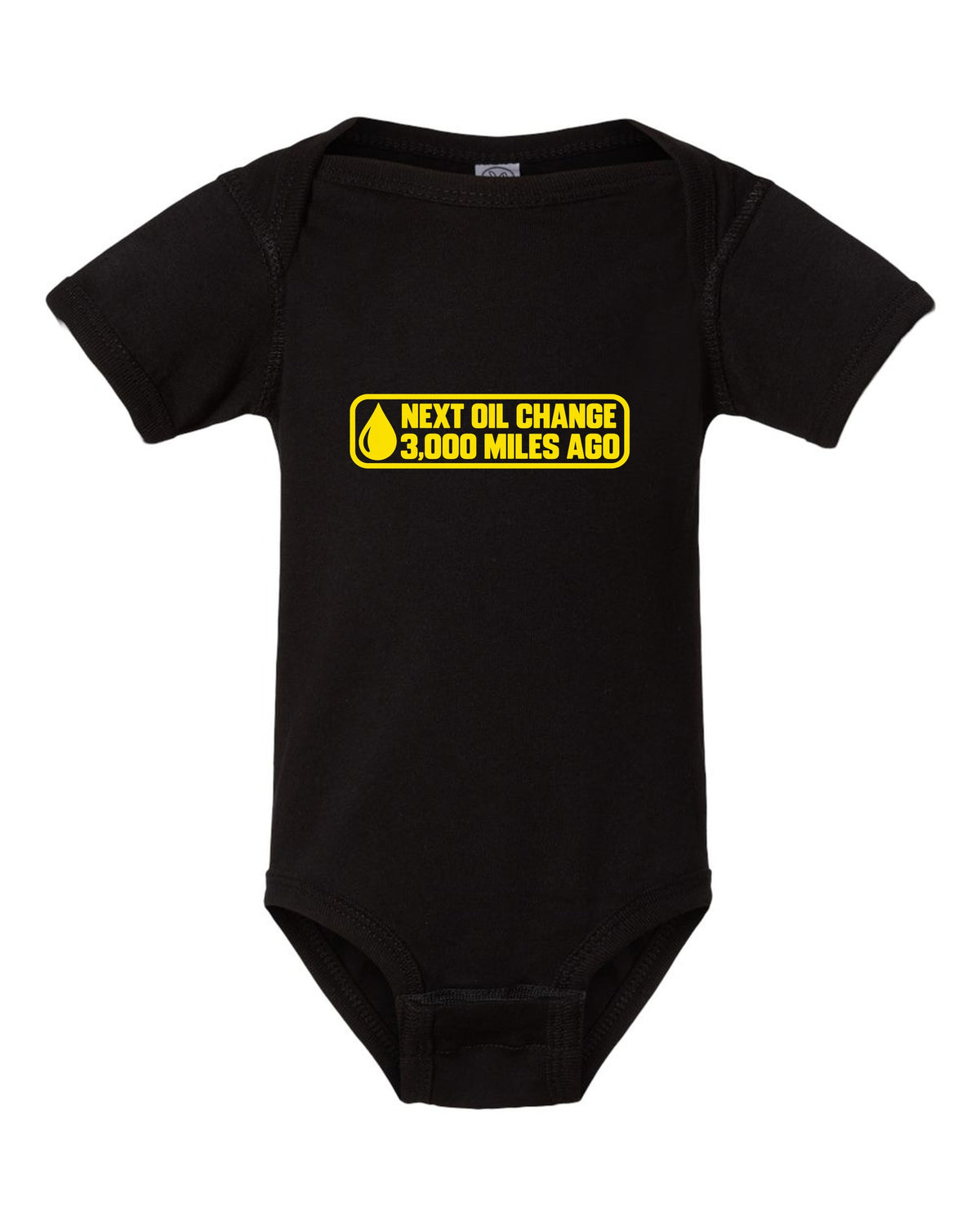 Funny Next Oil Change Shirt for Car Guys black baby onesie front view with the design
