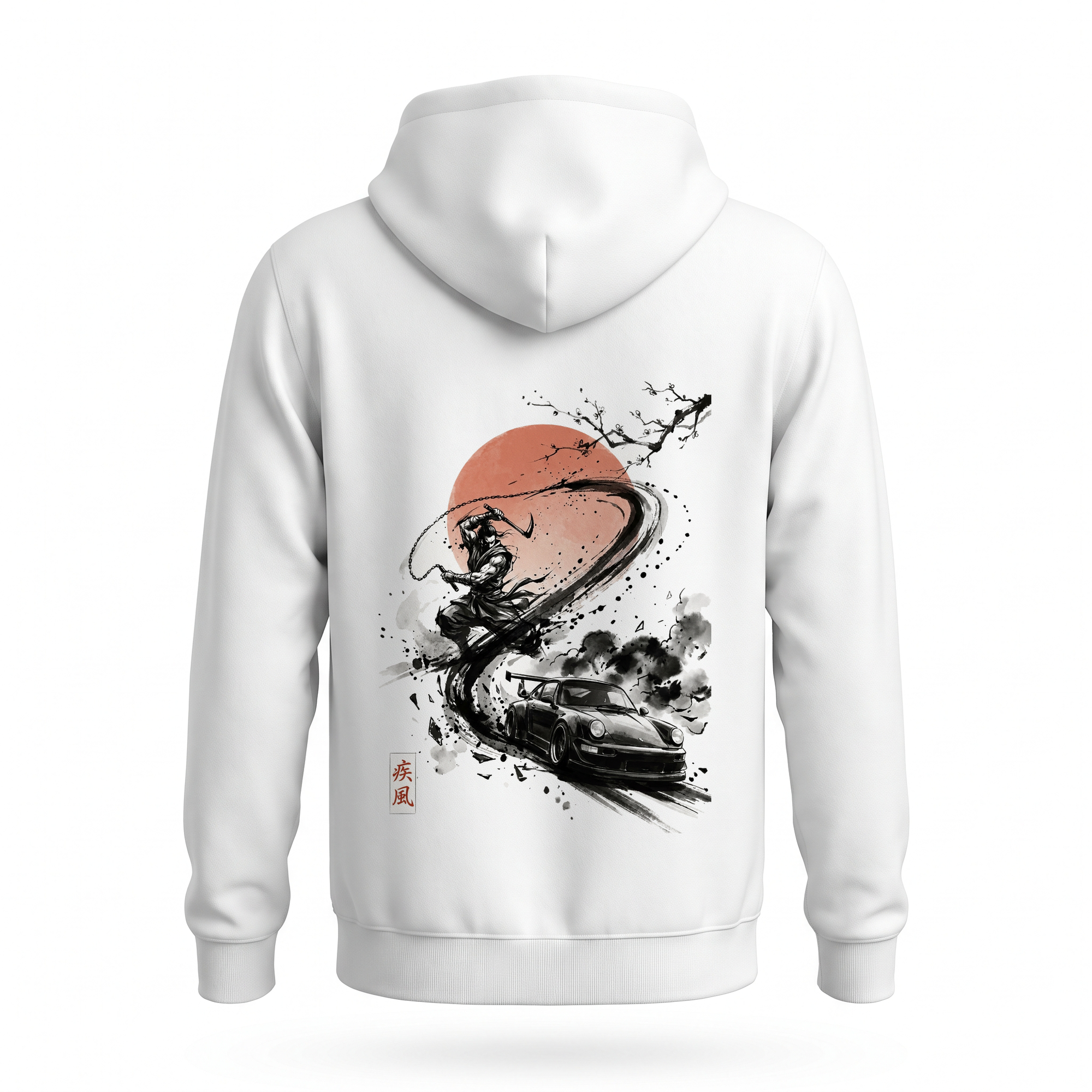 Gale — 911 GT3 Kusarigama Sumi Ink Full-Back Hoodie — White back