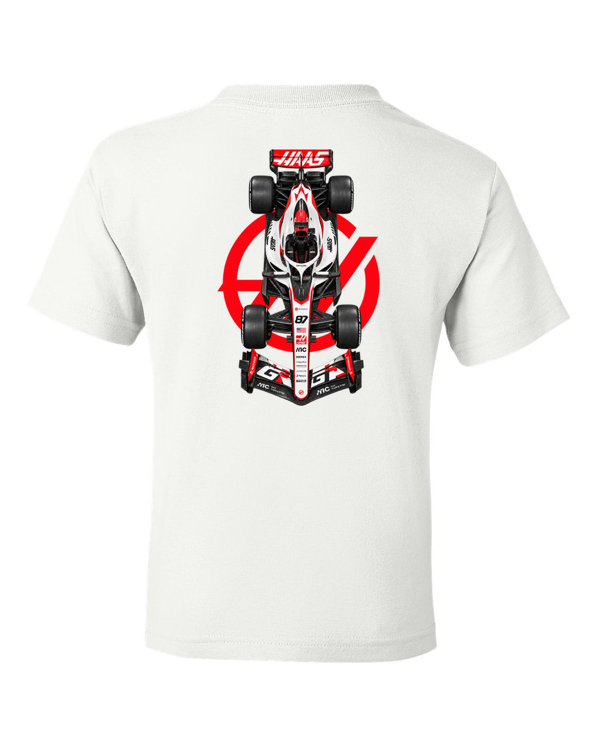 Haas VF-26 Formula 1 overhead poster artwork white kids tee back view with the design