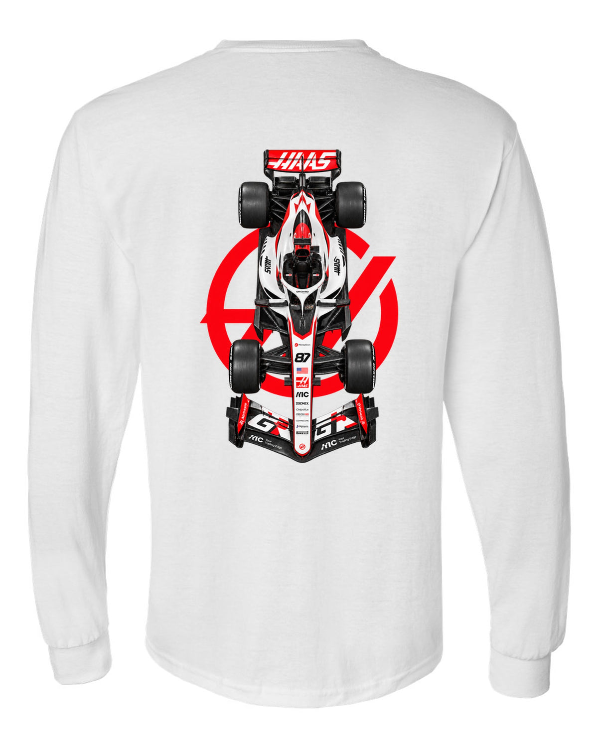 Haas VF-26 Formula 1 overhead poster artwork white long sleeve back view with the design
