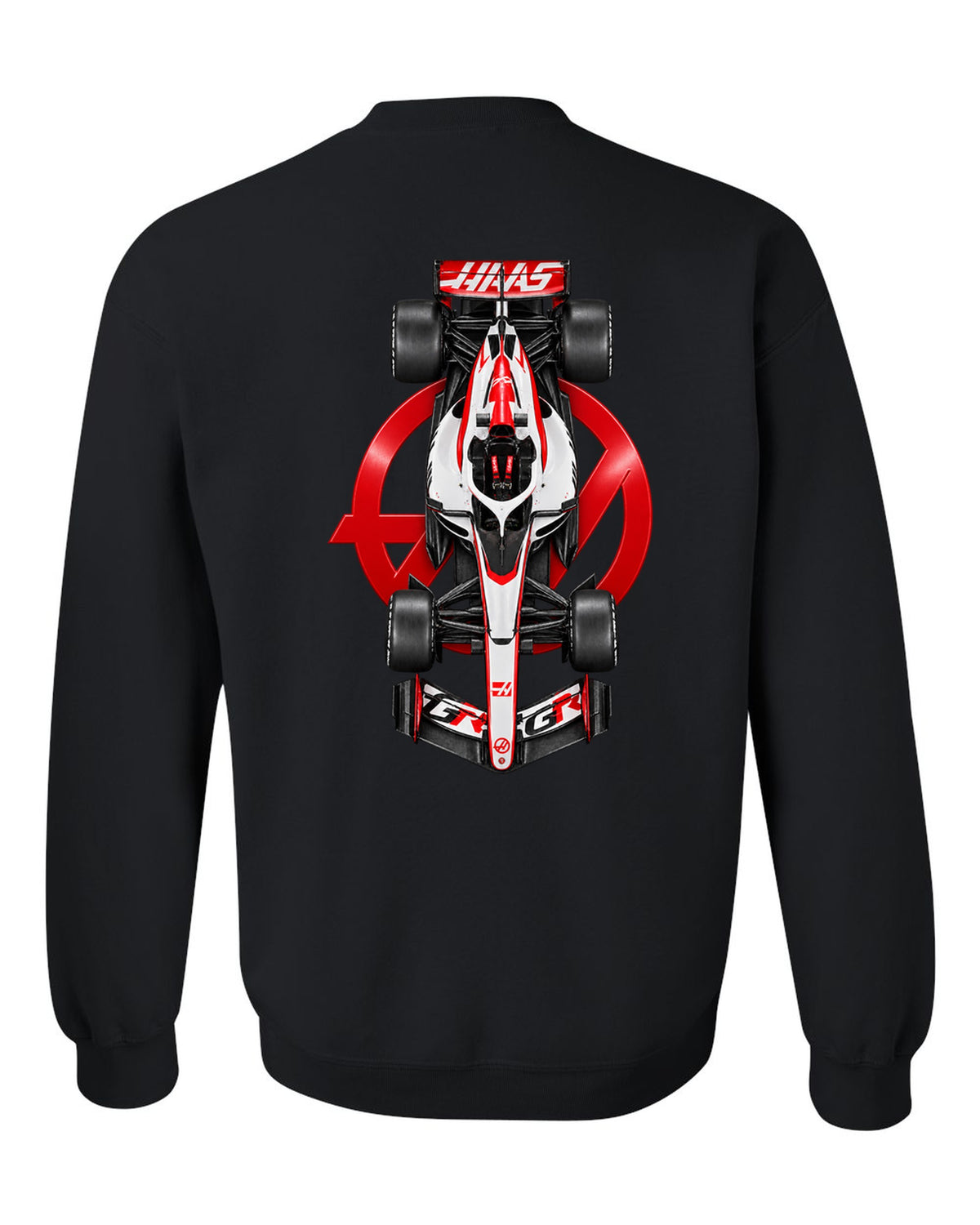 Haas VF-26 Formula 1 overhead poster artwork black crewneck back view with the design