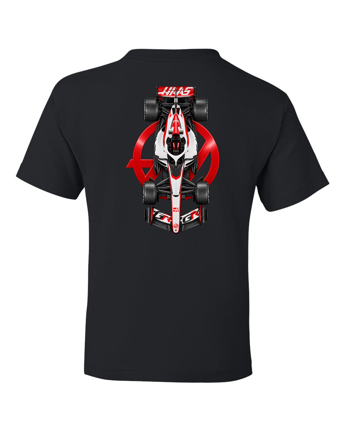 Haas VF-26 Formula 1 overhead poster artwork black kids tee back view with the design