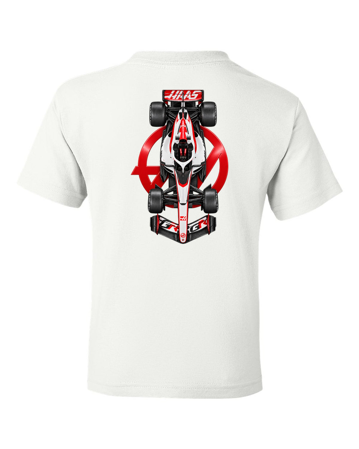 Haas VF-26 Formula 1 overhead poster artwork white kids tee back view with the design
