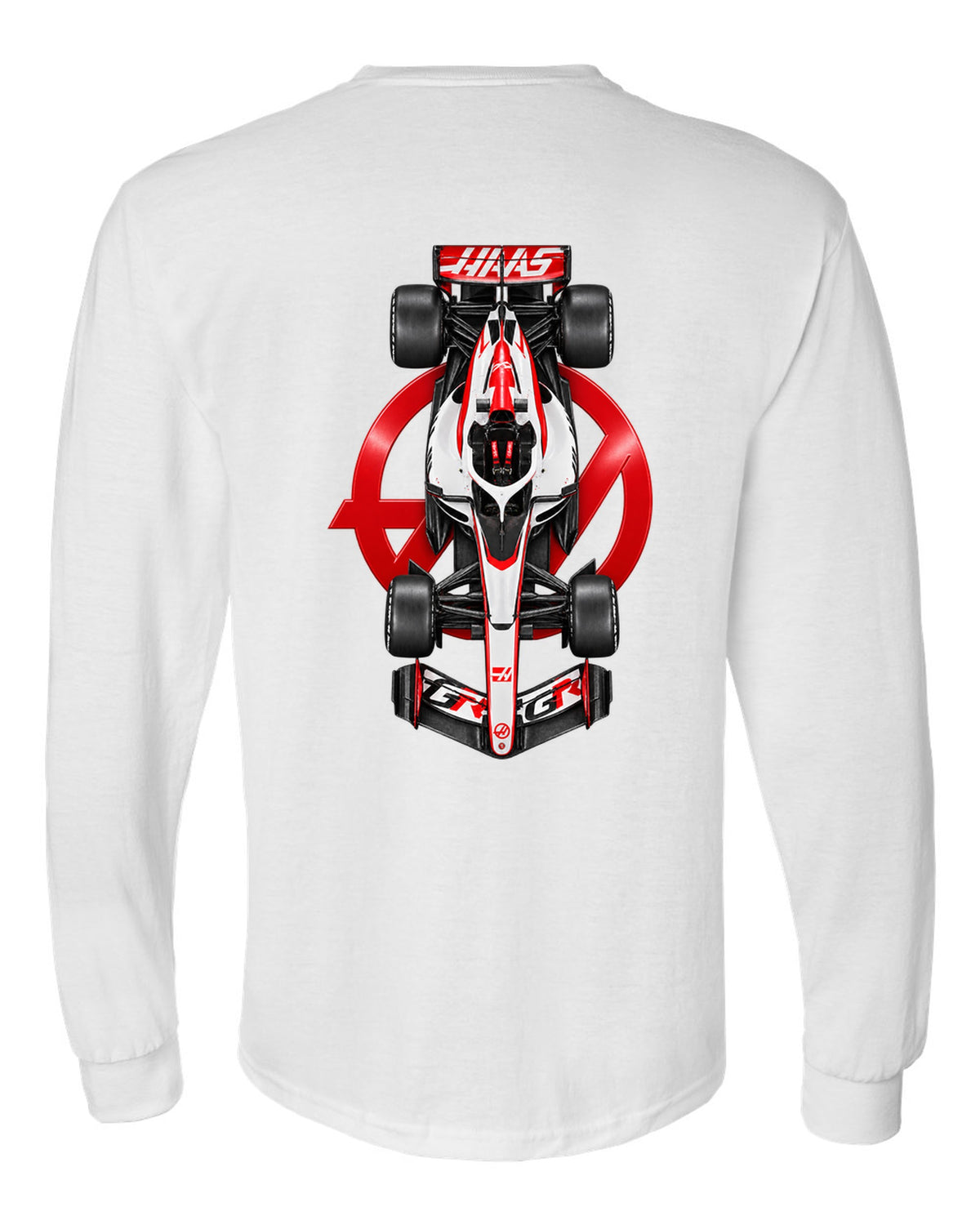 Haas VF-26 Formula 1 overhead poster artwork white long sleeve back view with the design