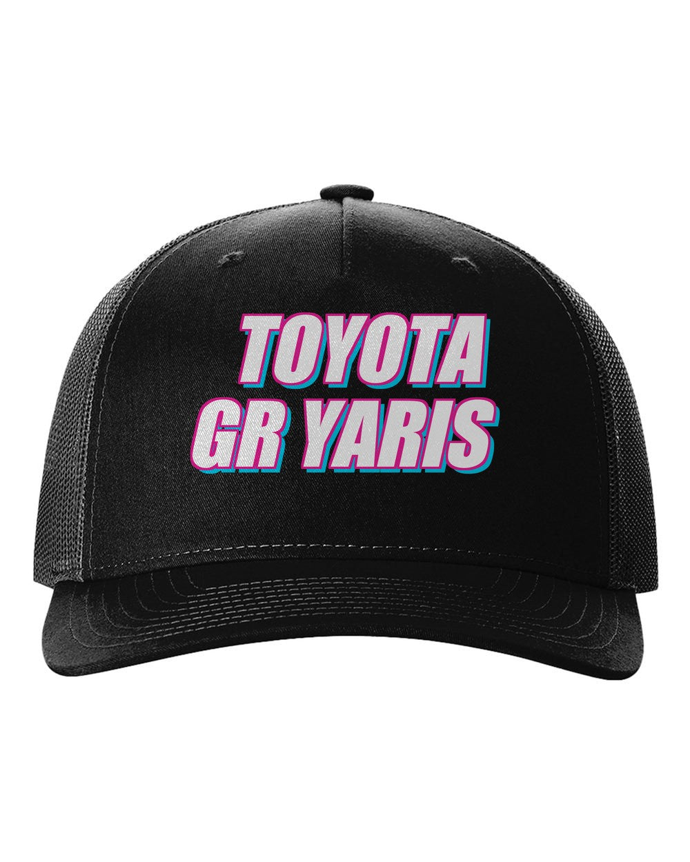 Toyota GR Yaris black hat front view with car name
