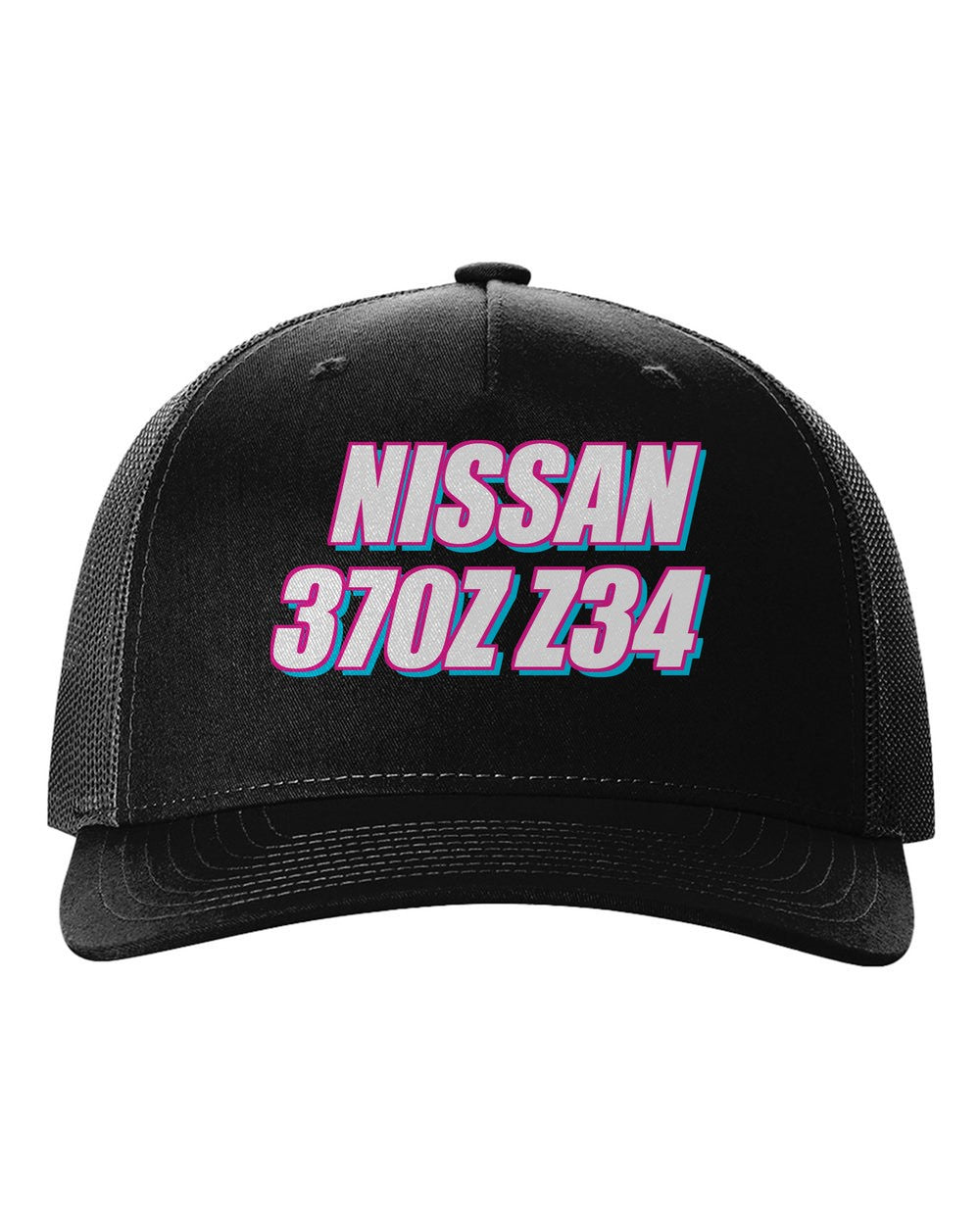 Nissan 370Z Z34 black hat front view with car name