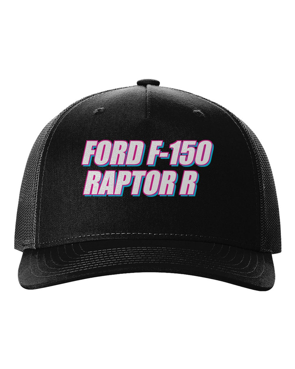 Ford F-150 Raptor R black hat front view with car name