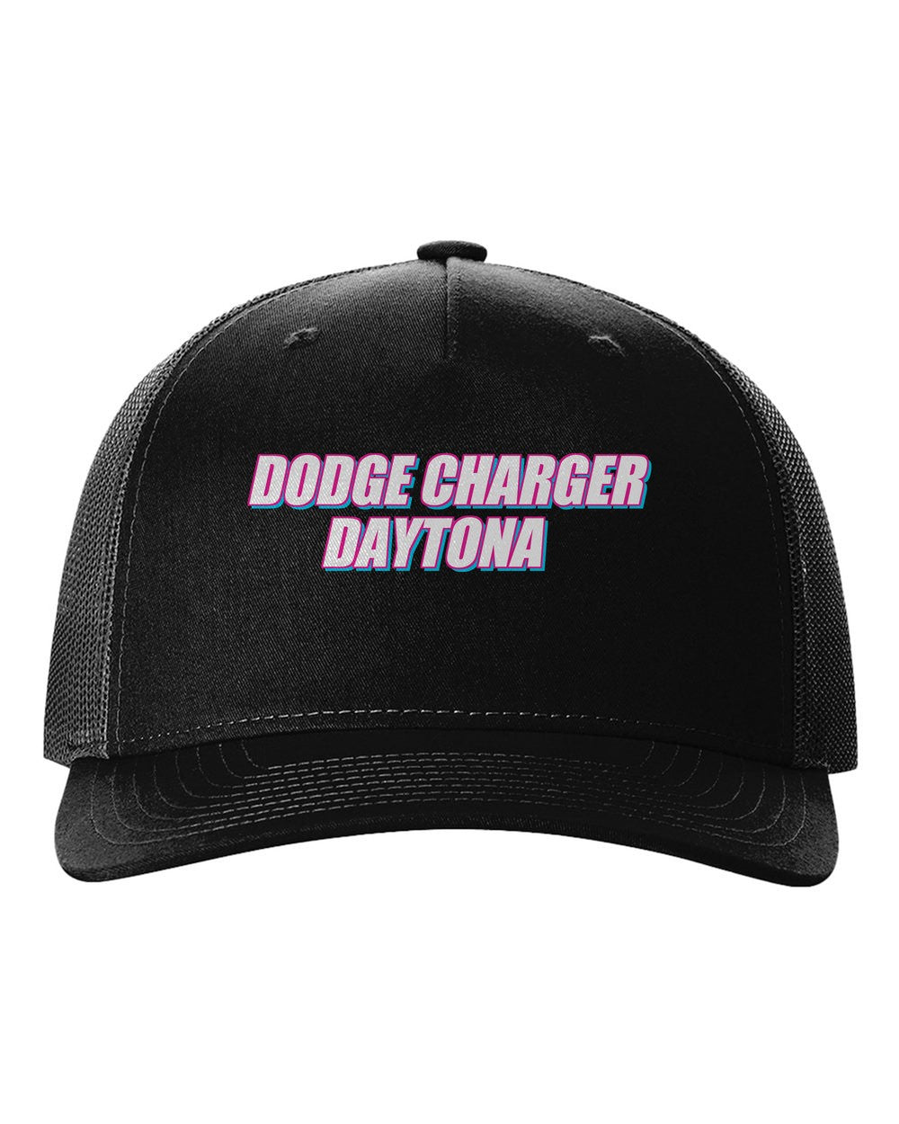 Dodge Charger Daytona black hat front view with car name