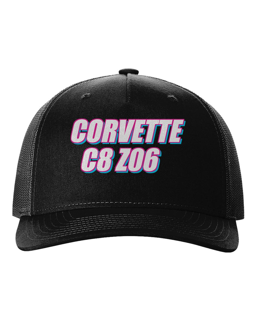 Corvette C8 Z06 black hat front view with car name