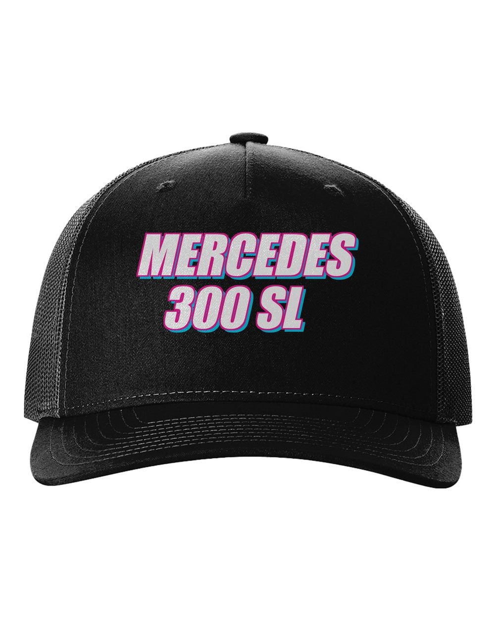 Mercedes 300 Sl black hat front view with car name