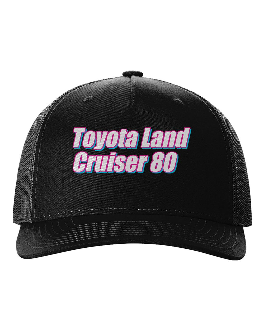 Toyota Land Cruiser 80 black hat front view with car name