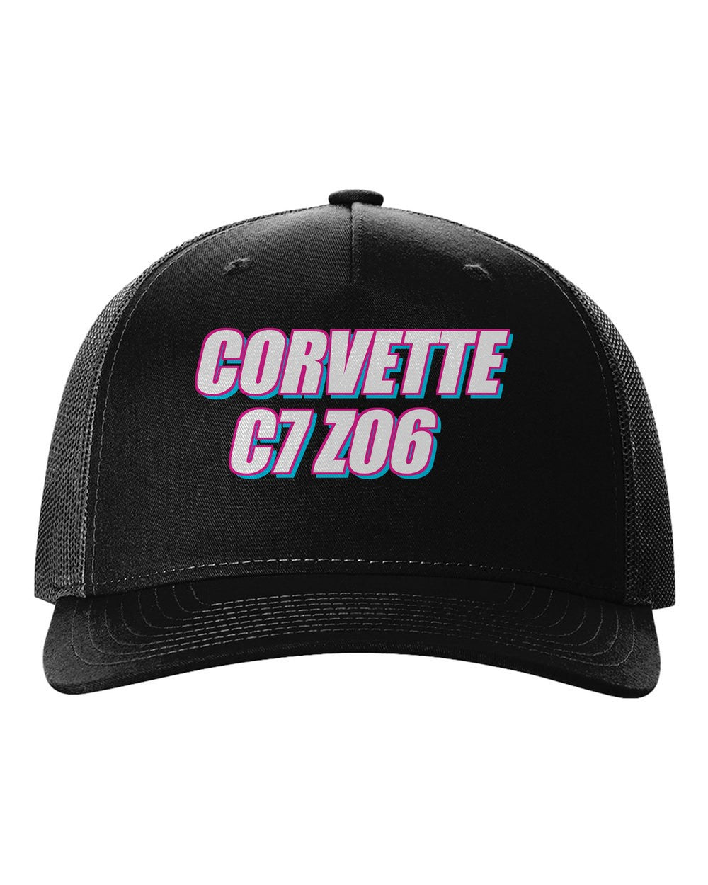 Corvette C7 Z06 black hat front view with car name
