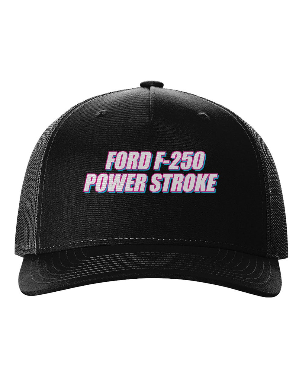 Ford F-250 Power Stroke black hat front view with car name
