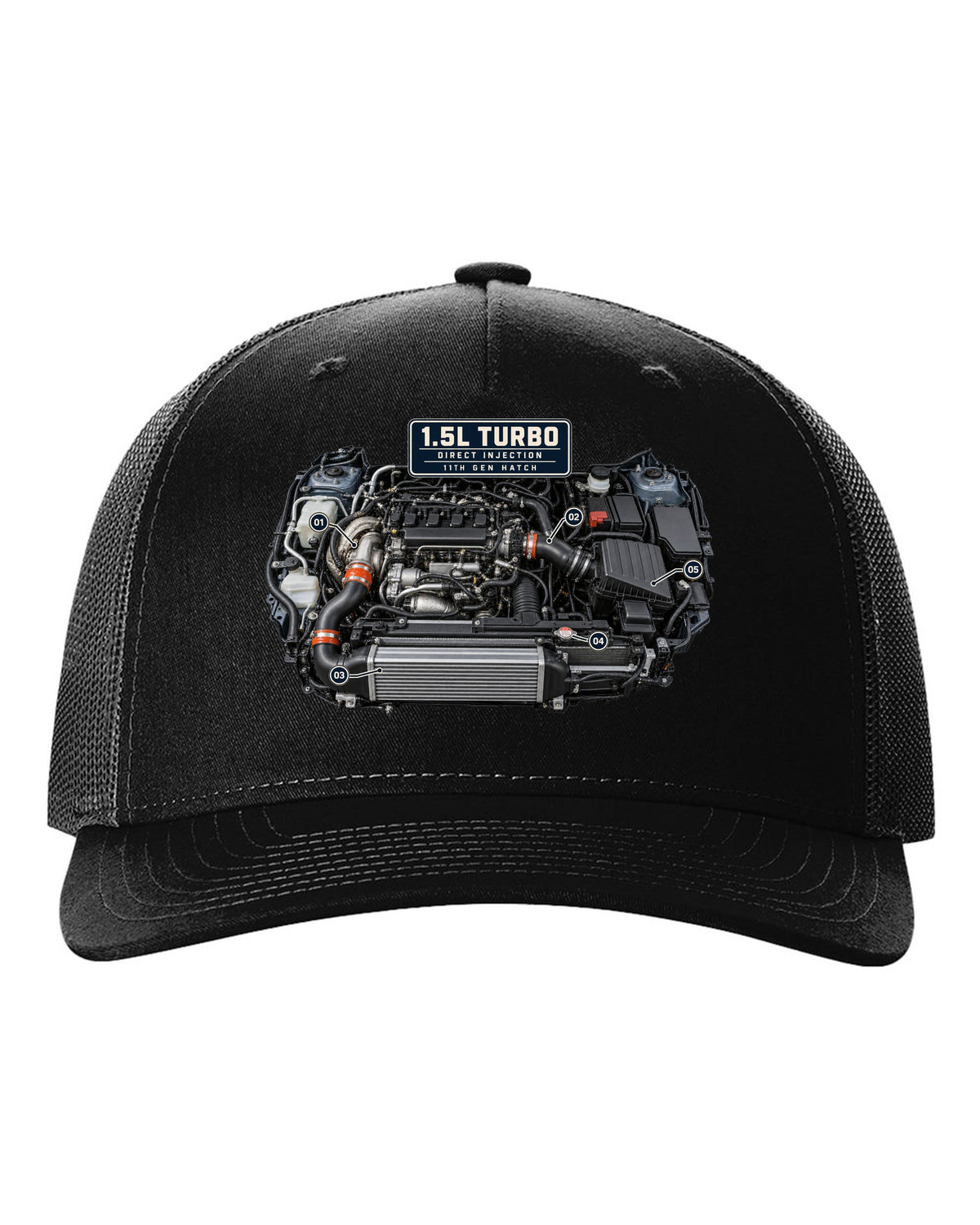 Honda Civic chback FL1 1.5L turbo engine bay print black hat front view with the design