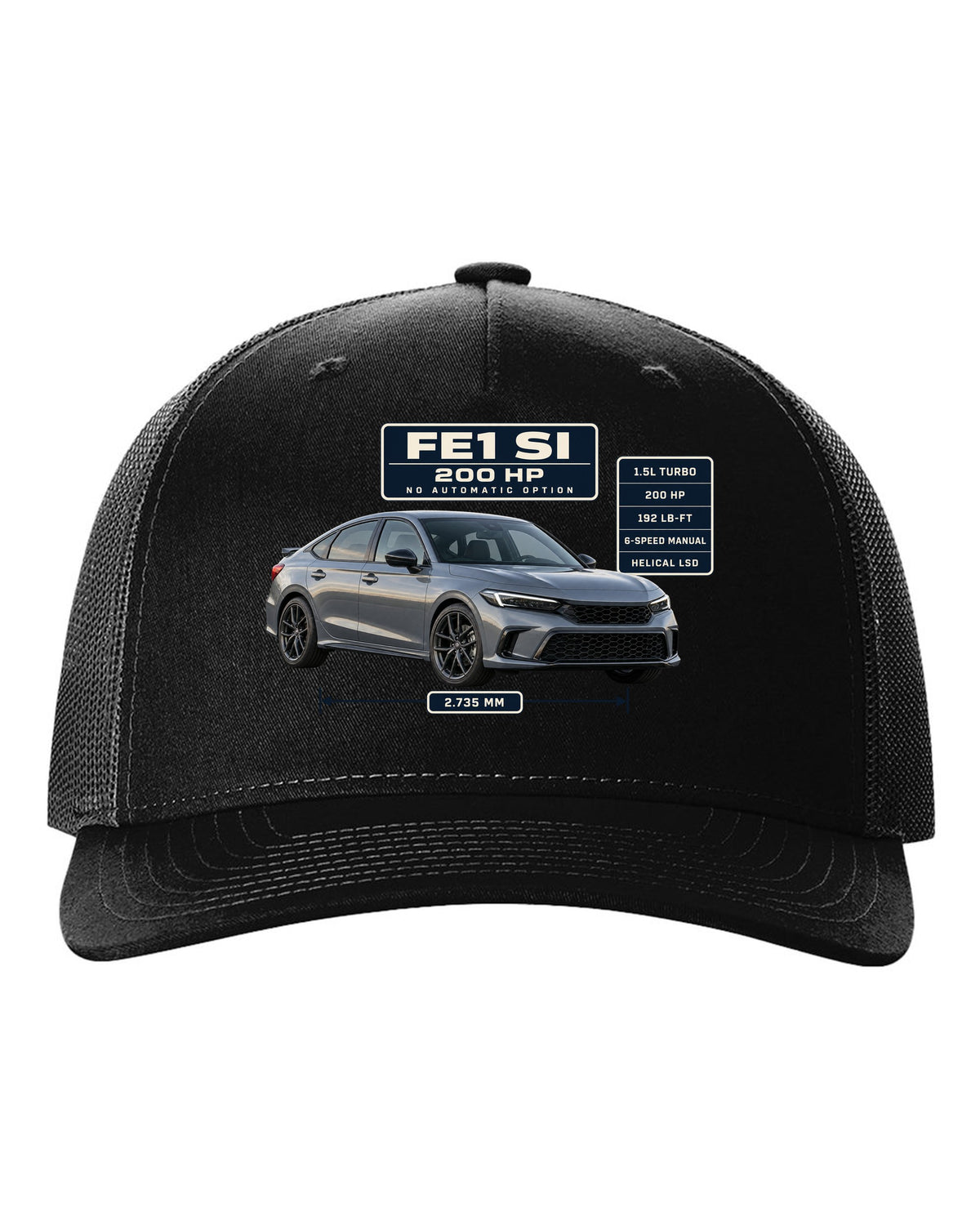 Honda Civic Si FE1 sedan front three-quarter spec poster print black hat front view with the design