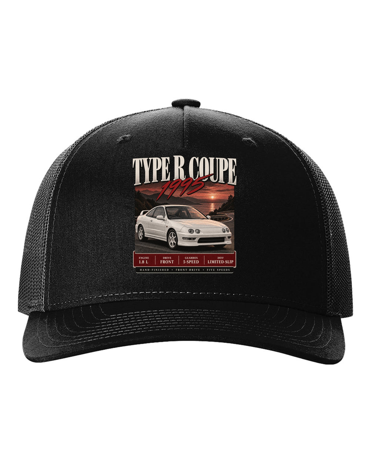 Honda Integra DC2 Type R coupe archive panel design labelled The Teg black hat front view with the design