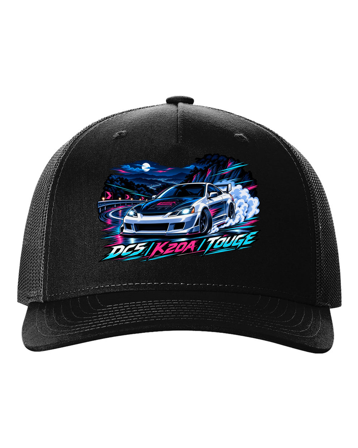 Crest layout print for the Honda Integra Type R DC5 with 6MT only text black hat front view with the design