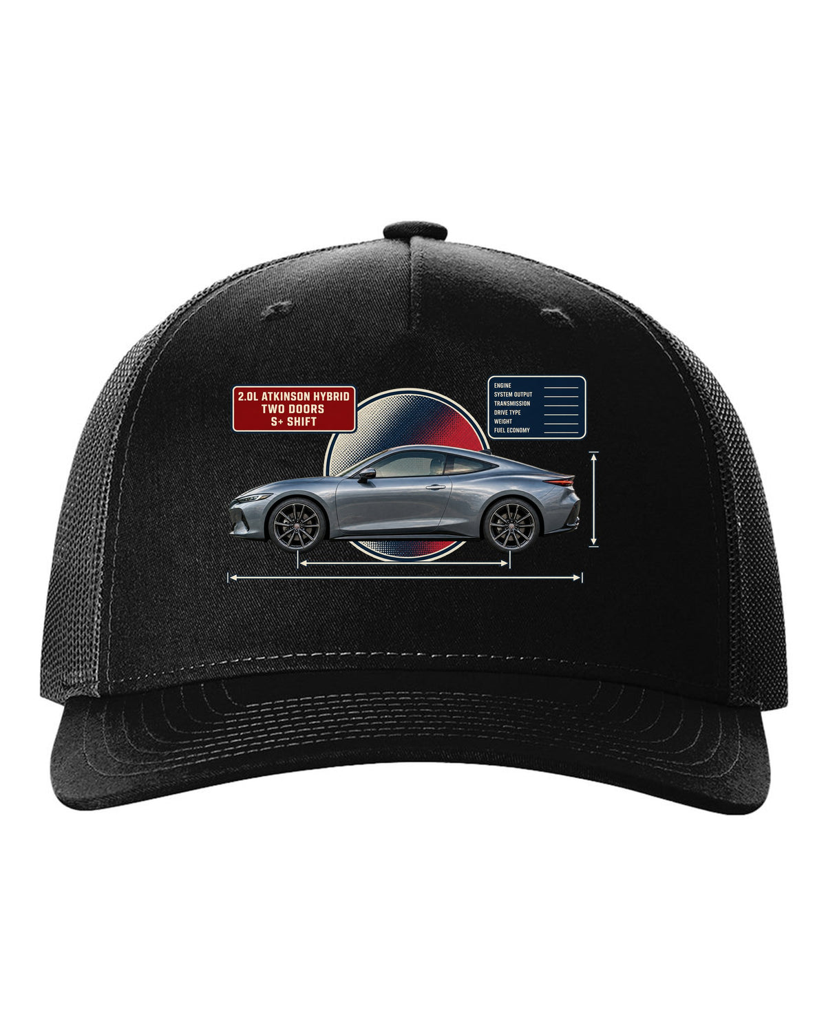 Honda Prelude 2026 sixth-gen dimension blueprint print black hat front view with the design