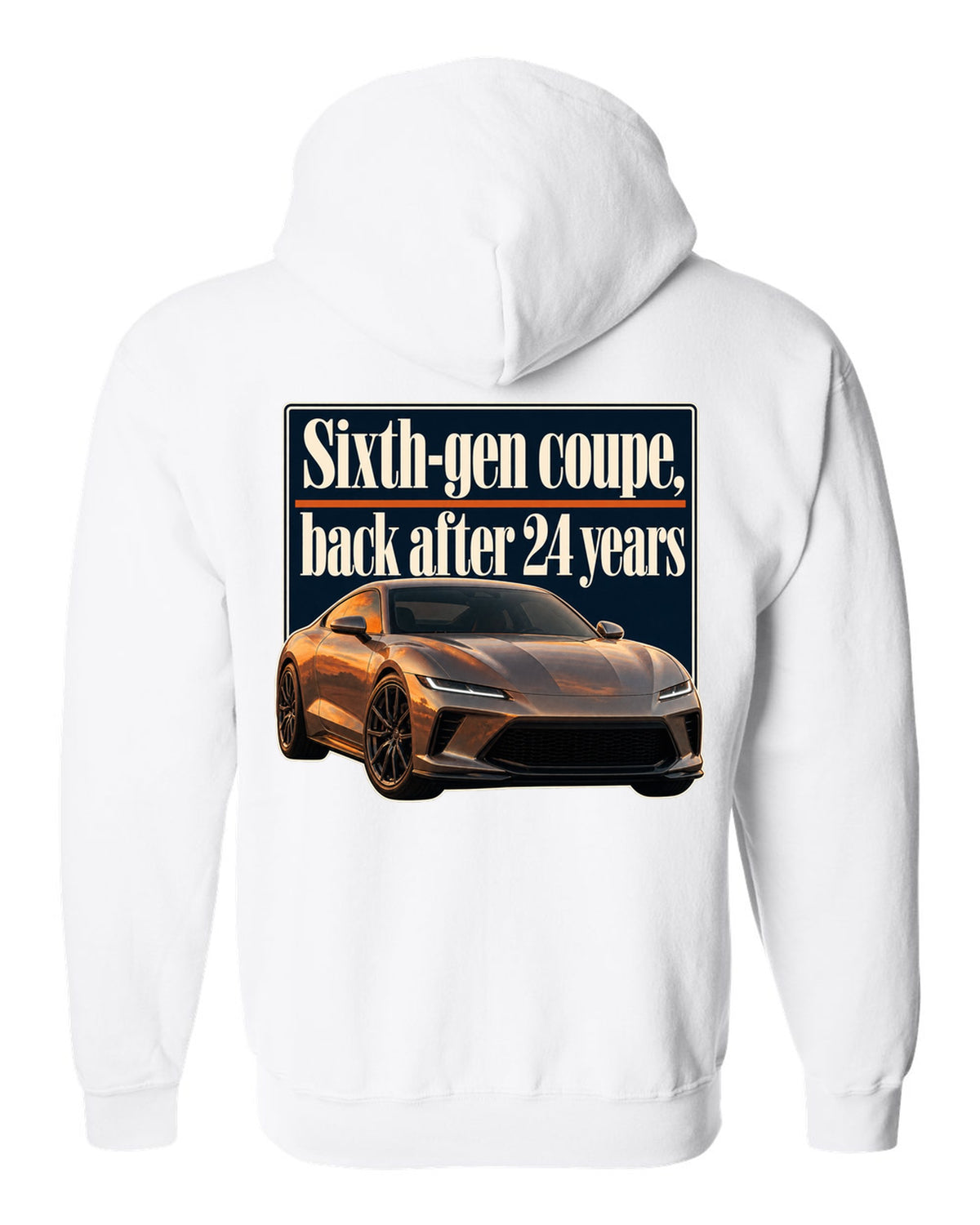 Honda Prelude 2026 sixth-gen editorial headline print white zip hoodie back view with the design