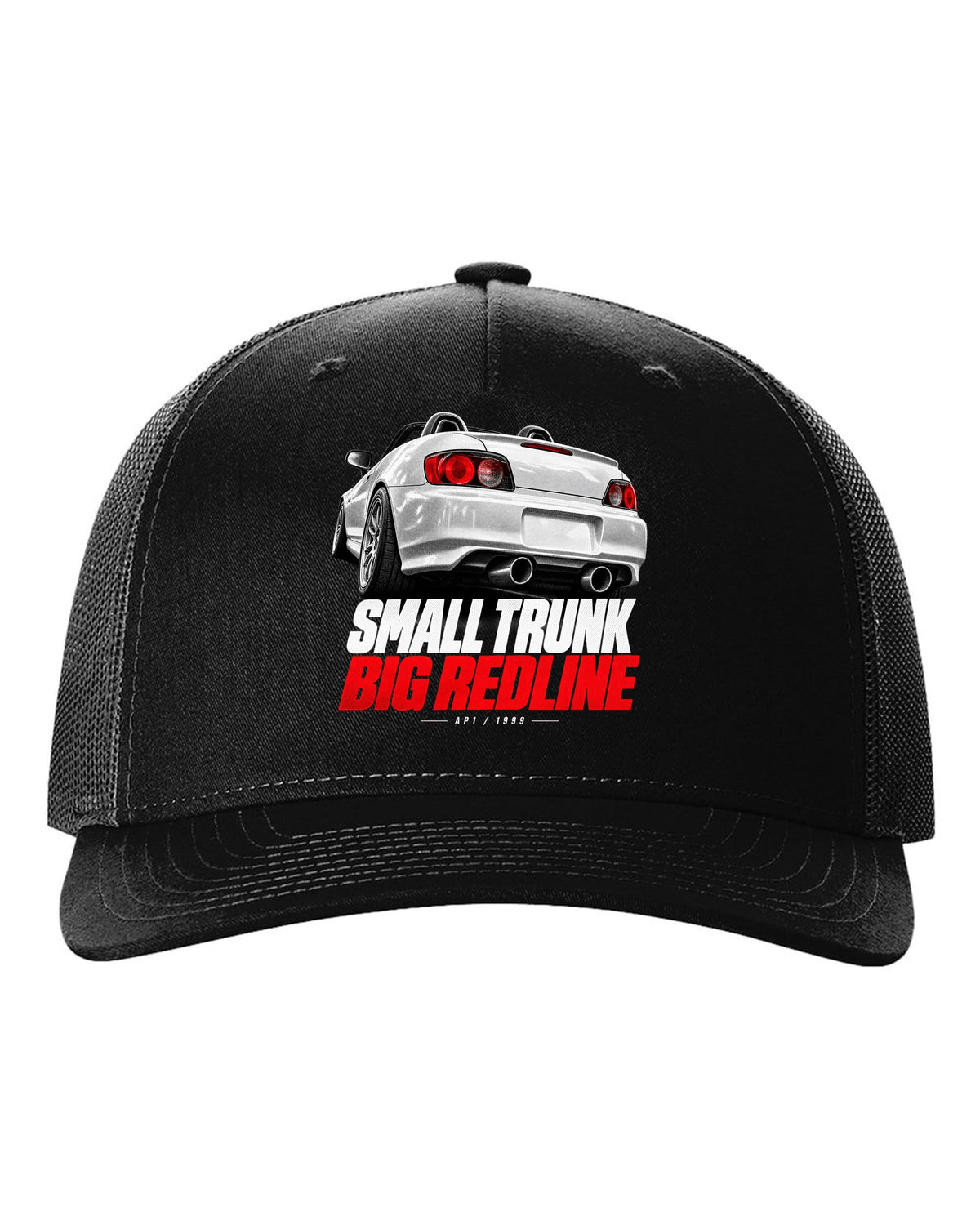 Honda S2000 AP1 roadster taillight detail design with small trunk big redline text black hat front view with the design