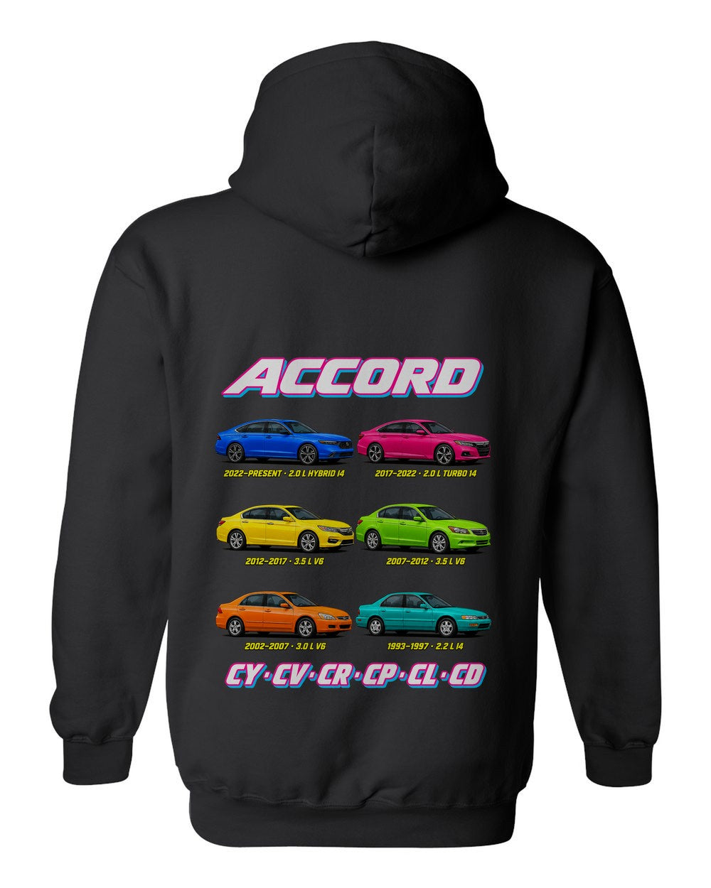 Honda Accord evolution poster black pull over hoodie back view with the design