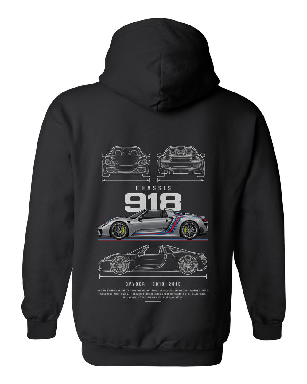 918 full-back artwork black pull over hoodie back view with the design