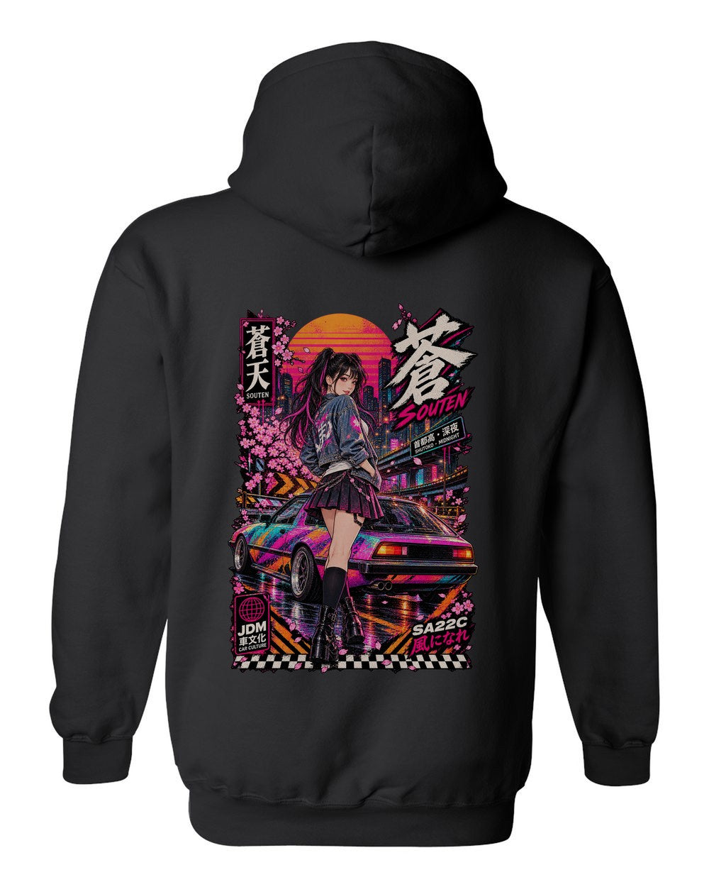 SOUTEN SA22C full-back artwork black pull over hoodie back view with the design