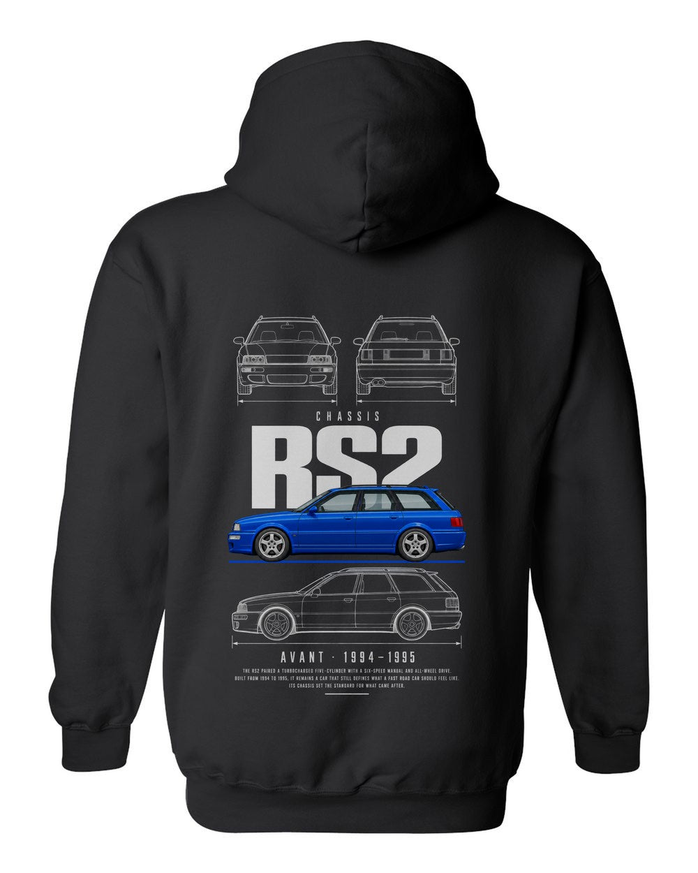 RS2 full-back artwork black pull over hoodie back view with the design