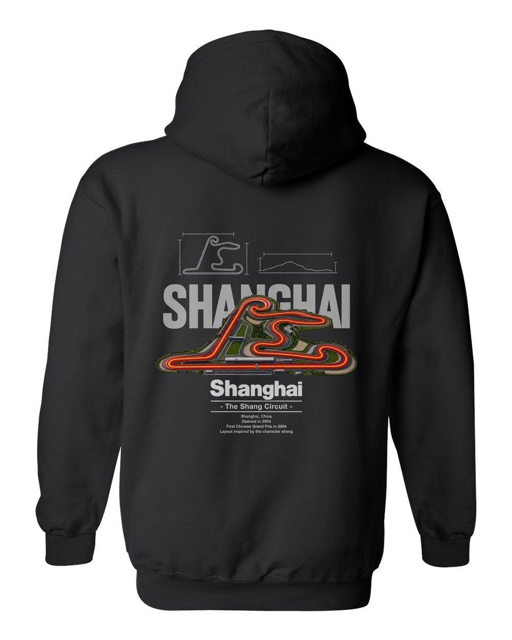 Shanghai black pull over hoodie back view with the design