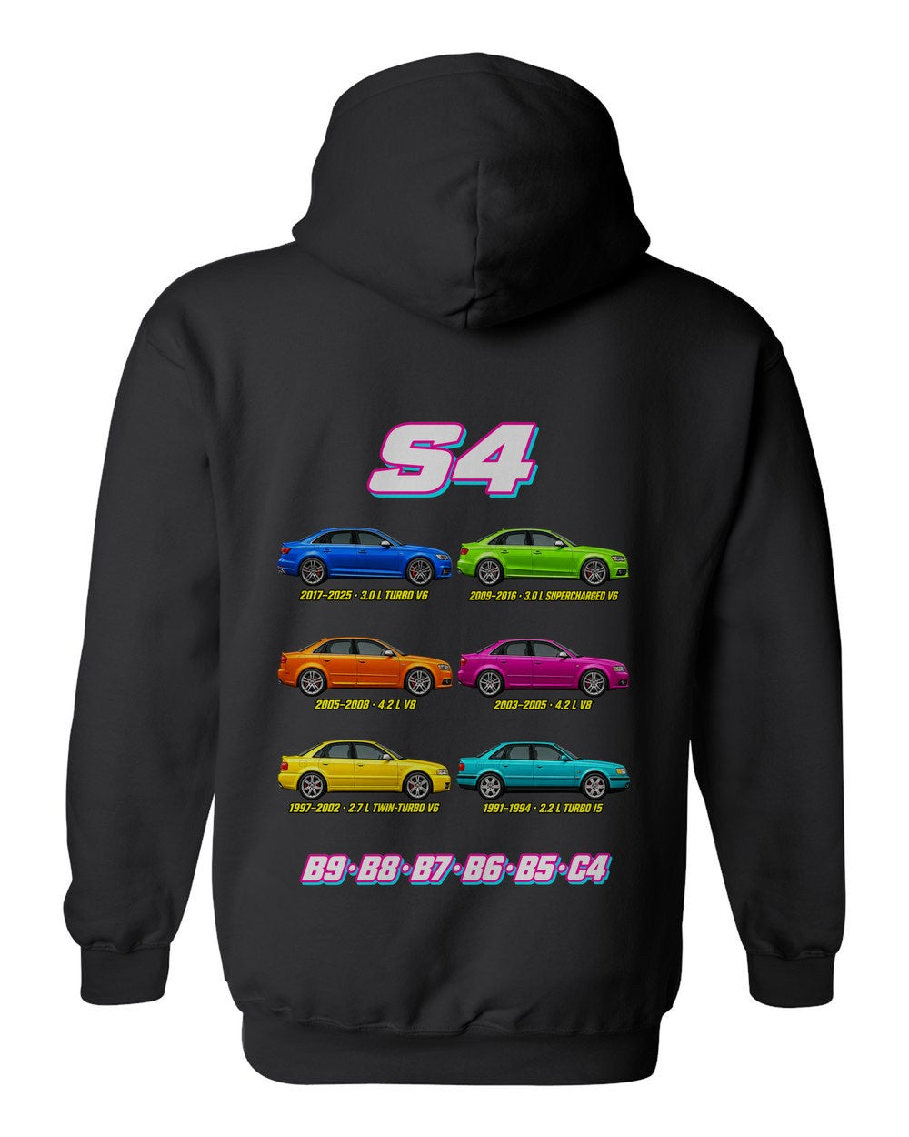 Audi S4 evolution poster black pull over hoodie back view with the design