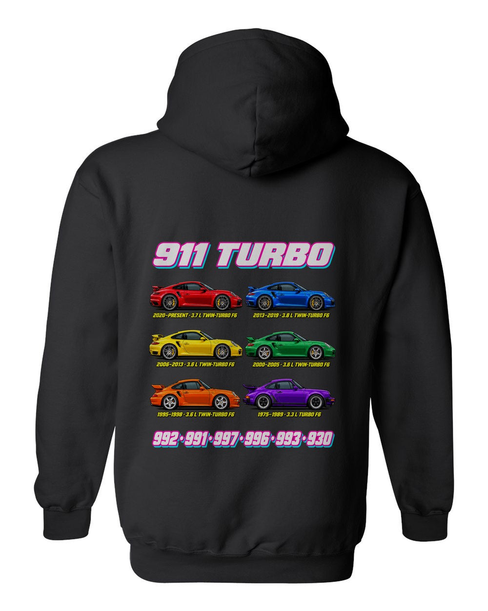 Porsche 911 Turbo evolution poster black pull over hoodie back view with the design