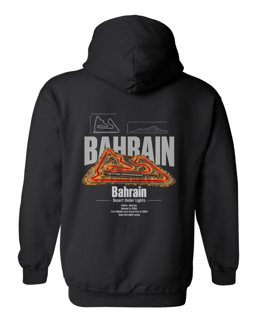Bahrain black pull over hoodie back view with the design