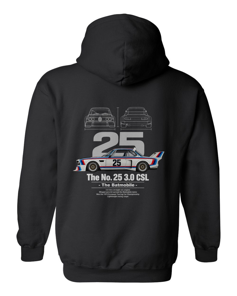 No. 25 3.0 CSL black pull over hoodie back view with the design