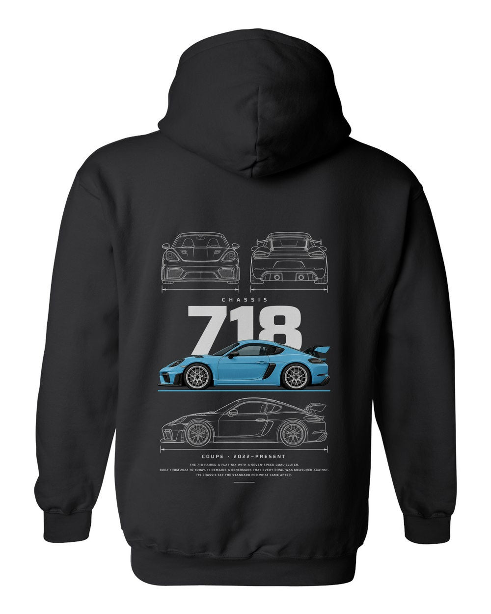718 full-back artwork black pull over hoodie back view with the design