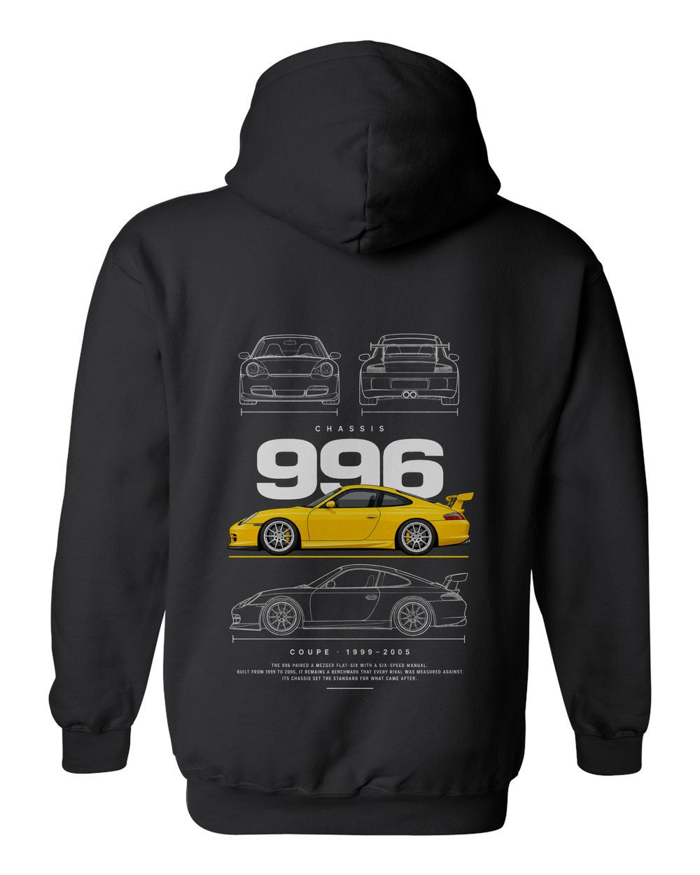 996 full-back artwork black pull over hoodie back view with the design