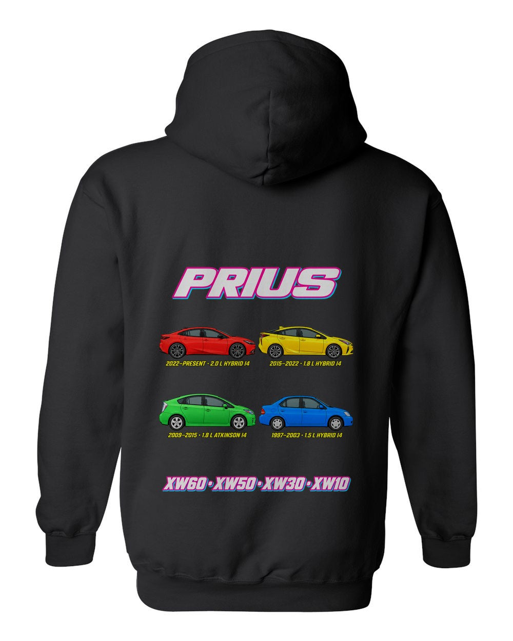 Toyota Prius evolution poster black pull over hoodie back view with the design