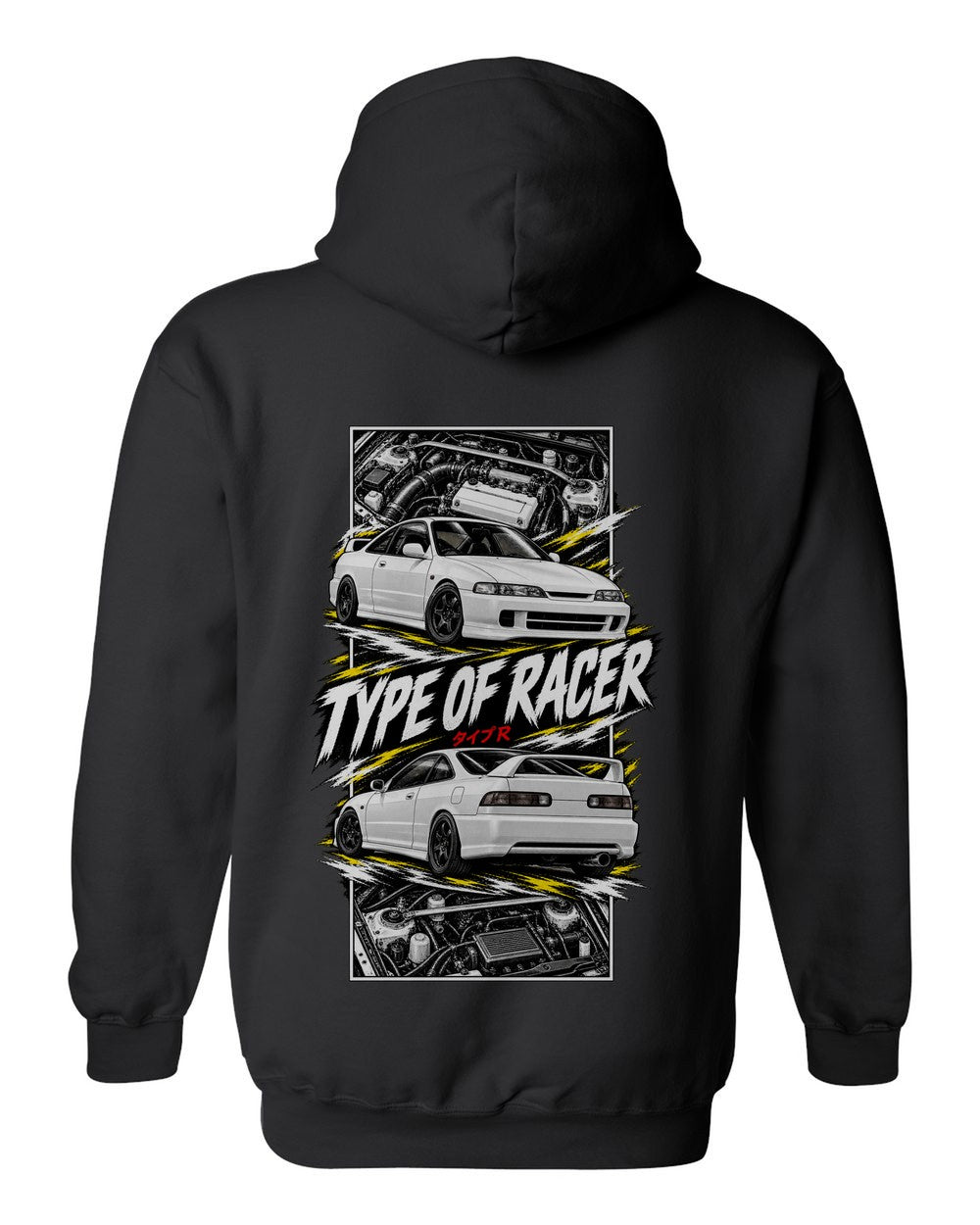Acura Integra Dc2 torn poster black pull over hoodie back view with the design