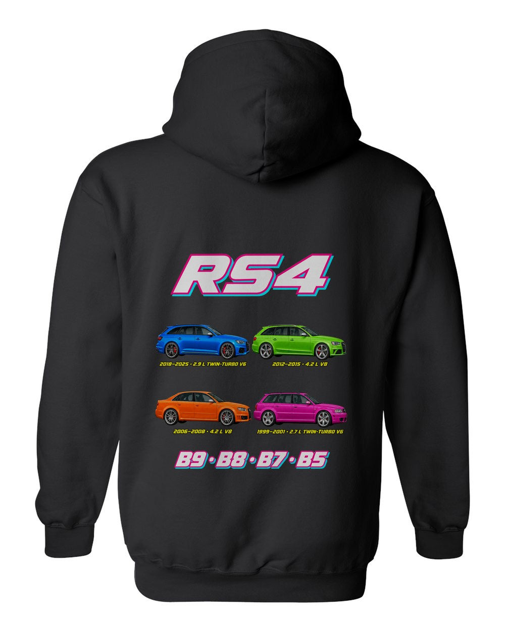 Audi RS4 evolution poster black pull over hoodie back view with the design