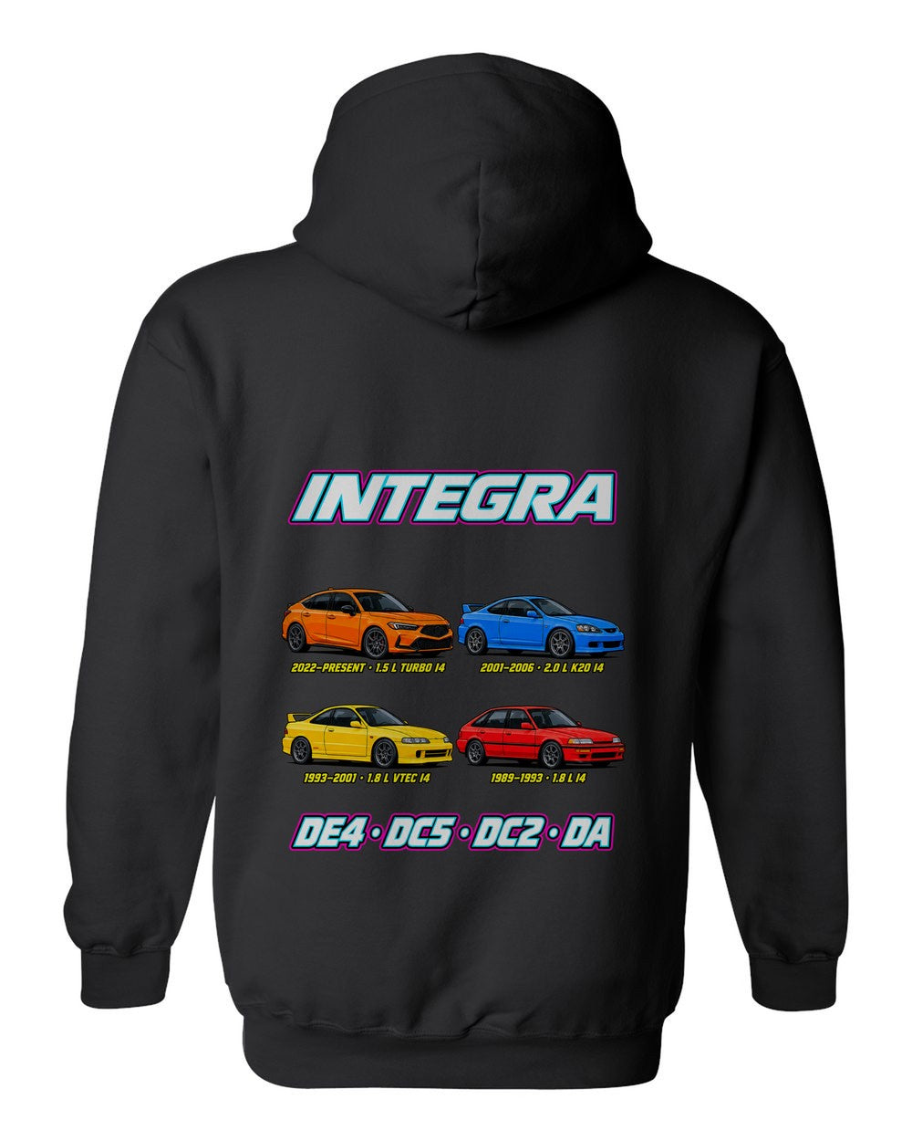 Honda Integra evolution poster black pull over hoodie back view with the design