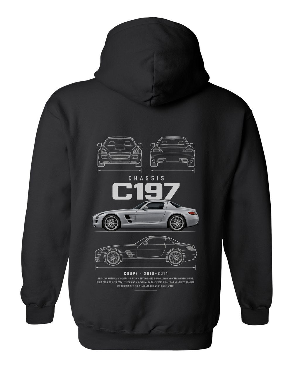C197 full-back artwork black pull over hoodie back view with the design