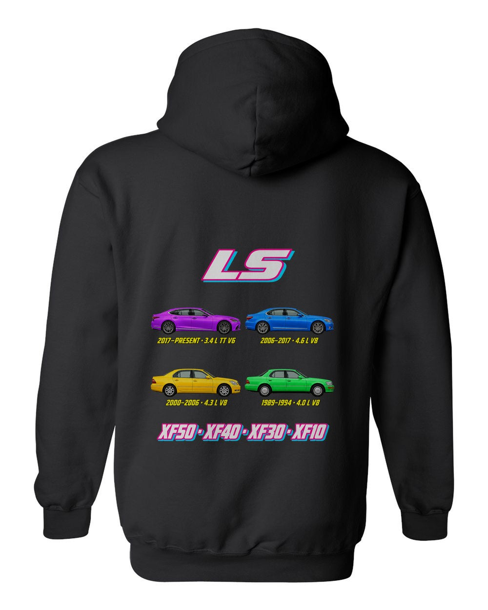 Lexus LS evolution poster black pull over hoodie back view with the design