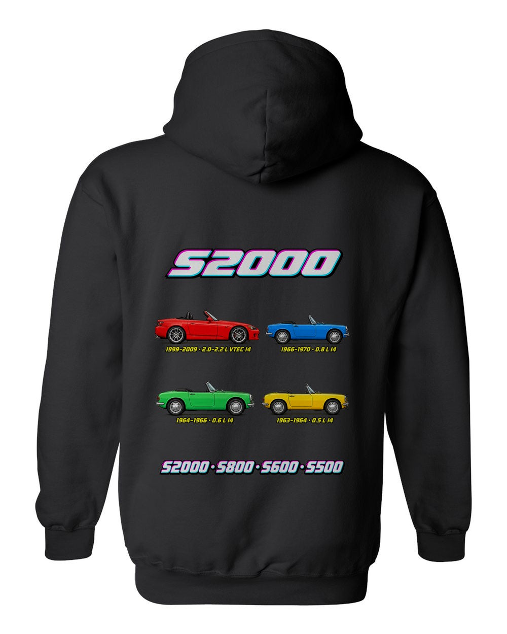 Honda S2000 evolution poster black pull over hoodie back view with the design