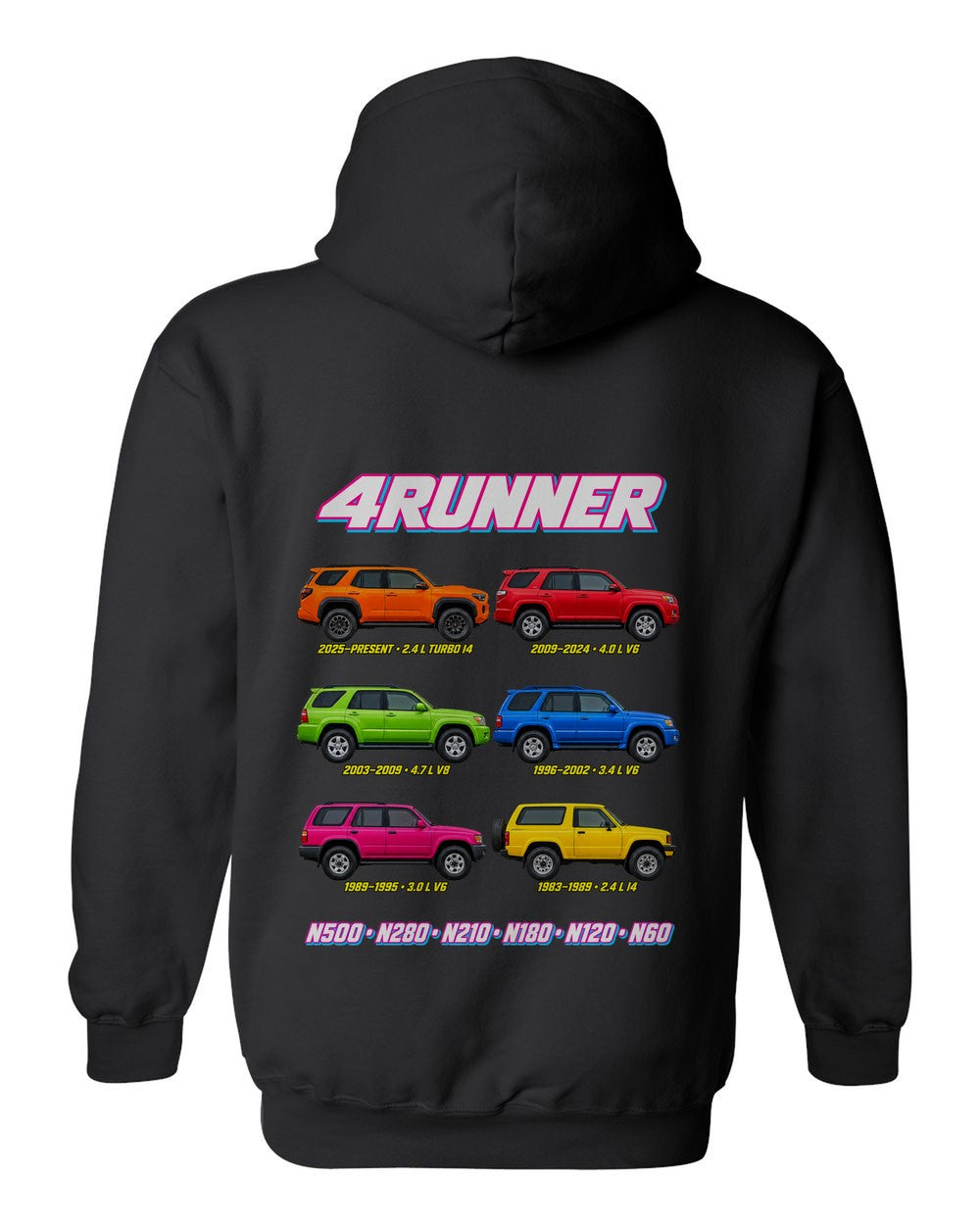 Toyota 4runner evolution poster black pull over hoodie back view with the design