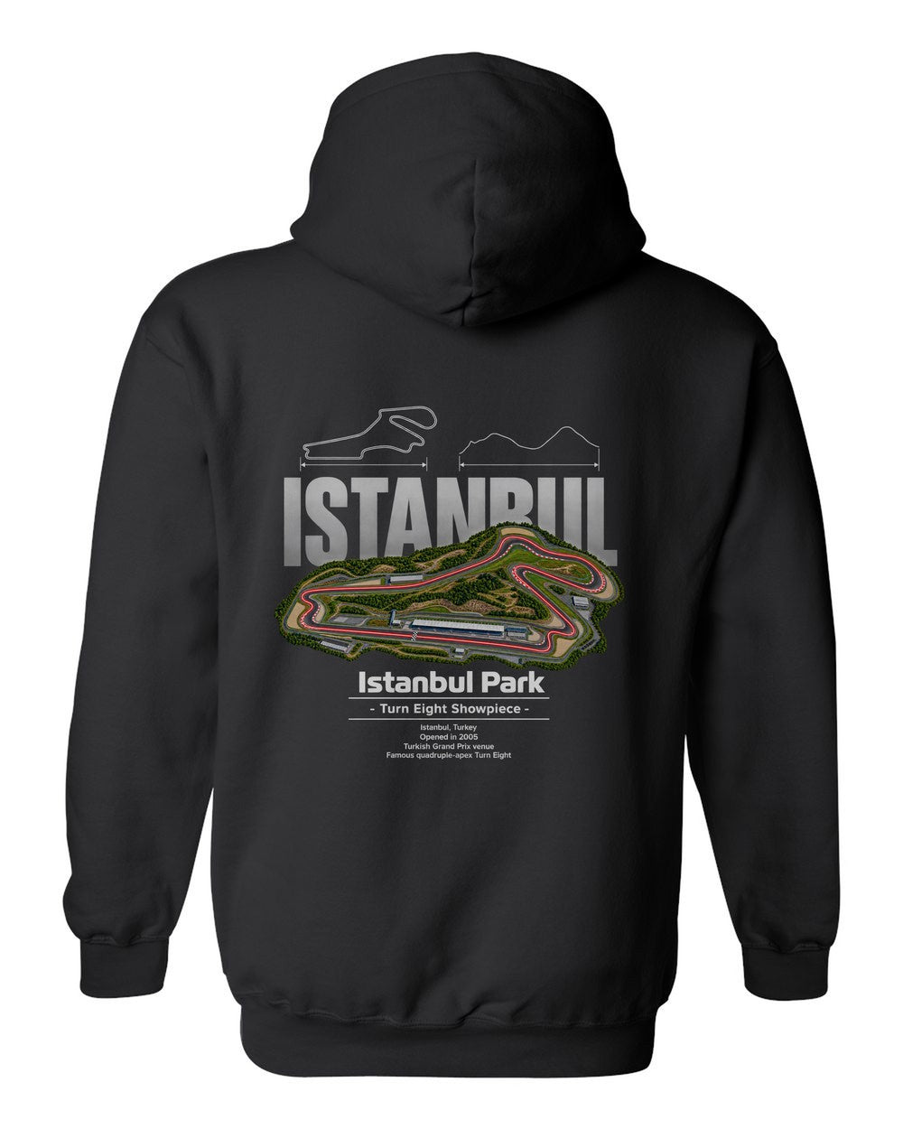 Istanbul Park black pull over hoodie back view with the design