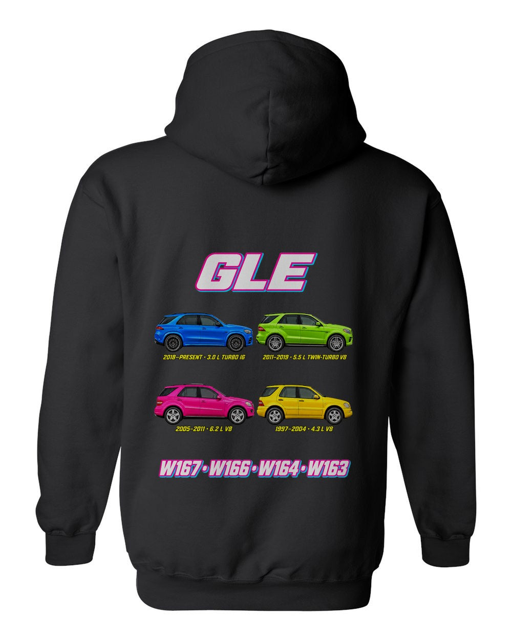 Mercedes GLE ML evolution poster black pull over hoodie back view with the design